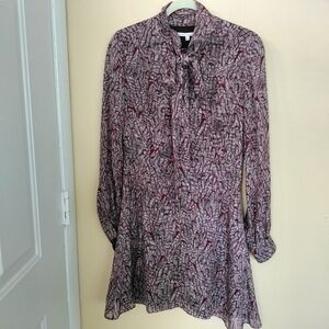 Rebecca Minkoff Lined Tie Burgundy Black Patterned Pockets Dress 6 Office Career